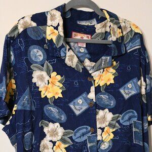 Caribbean Joe Men's Navy Floral Camp Shirt